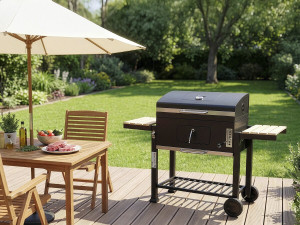 Kohlegrill mit Seitenablagen und verstellbaren Grillrosten "Marquis" - Schwarz 2