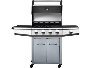 Gasgrill mit LED "Bingo 5" - 5 Brenner davon 1 Seitenbrenner - 15,2 kW + Schutzhülle - Silberfarben 2
