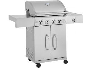 Gasgrill aus Edelstahl mit 5 Brennern, davon 1 Seitenbrenner "Brazzo" - 118 x 57 x 104 cm - Hellgrau