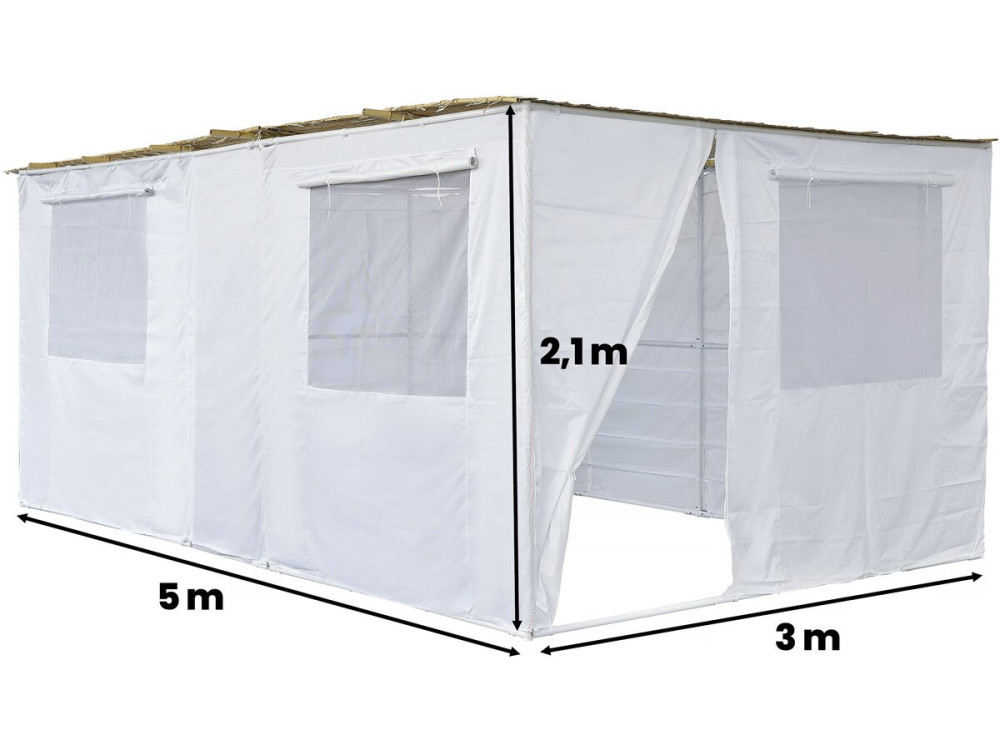 Sukkah-Set NINA anpassbar 5 x 3 m - 4 Bambusrollen und 5 Holzpfosten