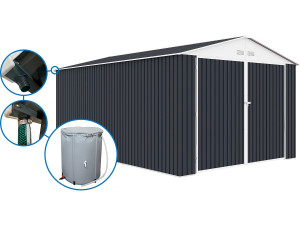 Metallgarage „Houston“ - 18,56 m² mit Dachrinne und Wasserauffangbecken - Anthrazit
