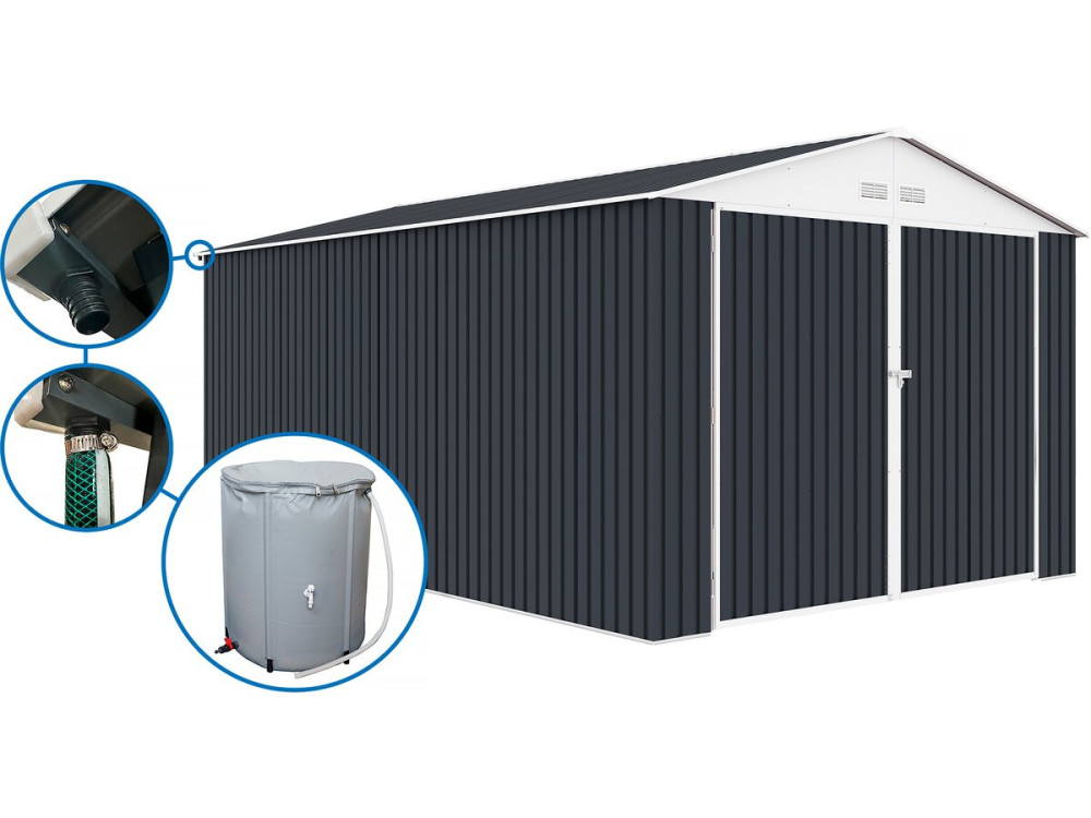 Metallgarage „Houston“ - 18,56 m² mit Dachrinne und Wasserauffangbecken - Anthrazit