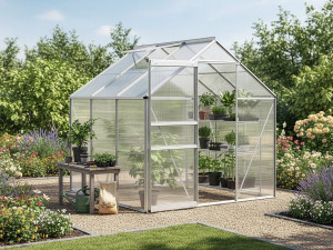 Gartengewächshaus aus Polycarbonat 190 x 190 x 195 cm "Basilikum" - 3,61 m² - Grau 2