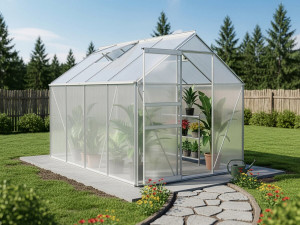 Gartengewächshaus aus Polycarbonat 250 x 190 x 195 cm "Basilikum" - 4,75 m² - Grau 2