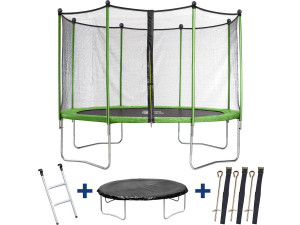 Trampolin Yoopi 2 LUXE - Ø 3,65 m - mit Netz + Leiter + Abdeckung + Befestigungsset