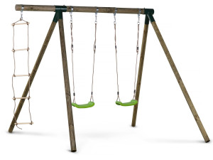 Holzschaukel "Timo" - Mit 2 Schaukeln und 1 Kletterleiter.