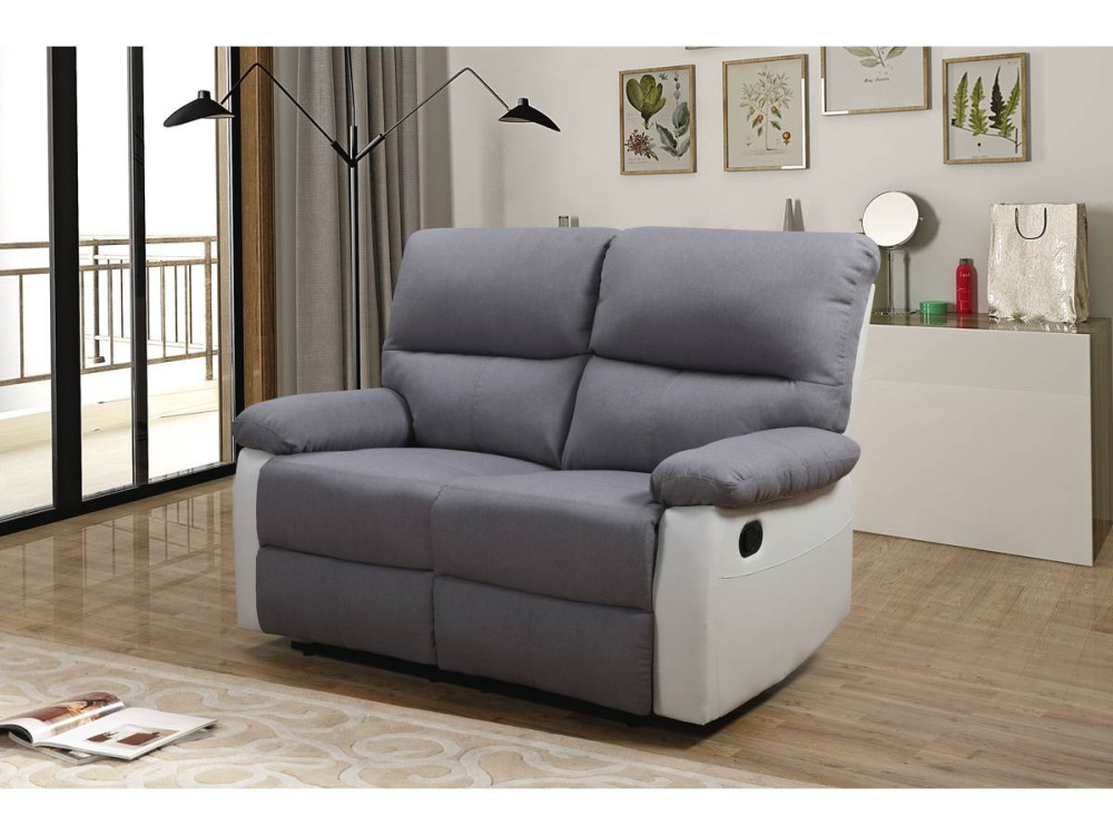 Relax-Sofa "Lincoln" - 147 x 89 x 103 cm - 2-Sitzer - Weiß / Hellgrau
