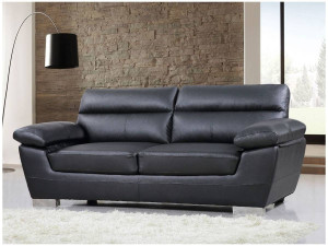 Ledersofa aus rekonstituiertem Leder und PVC "Dallas" - 210 X 88 X 90 cm - 3-Sitzer - Schwarz 2