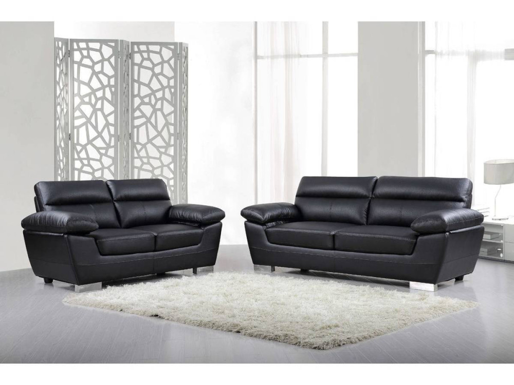 Ledersofa aus rekonstituiertem Leder und PVC "Dallas" - 210 X 88 X 90 cm - 3-Sitzer - Schwarz