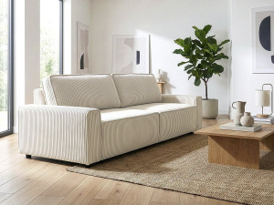 Sofa mit Schlaffunktion aus Cord "Montaigne" -- 3-Sitzer - Beige 2