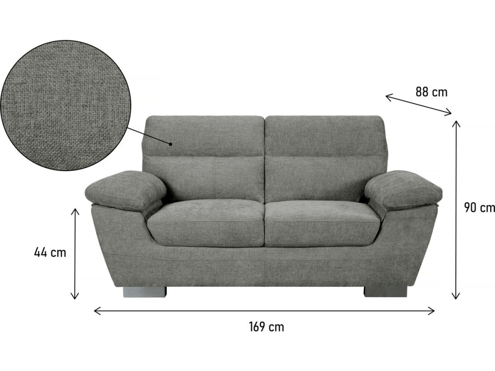 Stoffsofa „Dallas“ - 169 x 88 x 90 cm - 2-Sitzer - Grau