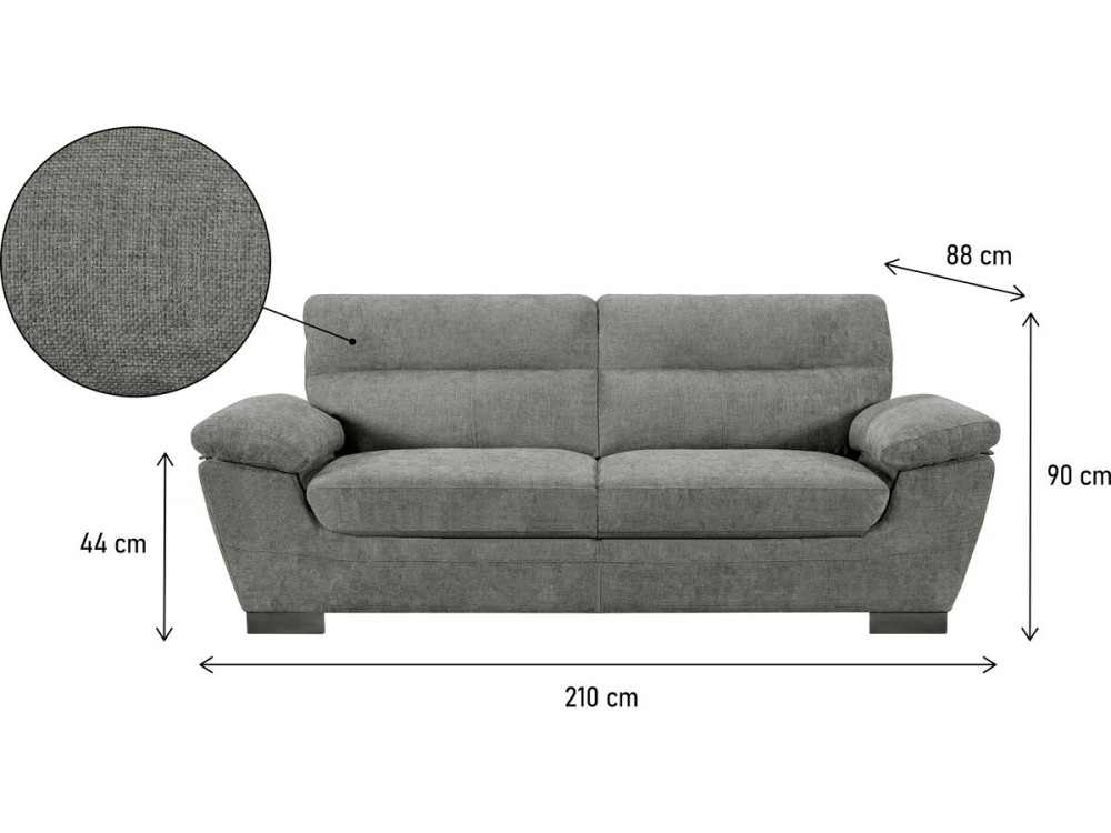 Stoffsofa „Dallas“ - 210 X 88 X 90 cm - 3-Sitzer - Grau