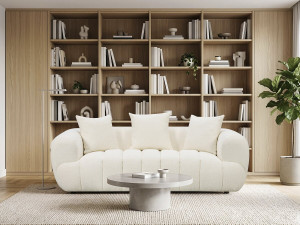 Gerades Sofa im Bubble-Stil aus strukturiertem Stoff „La Fayette“ – 3-Sitzer – Creme 2