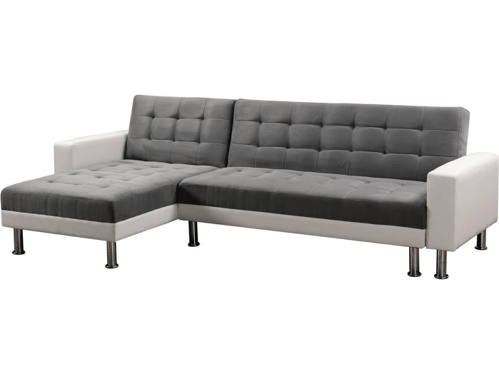 Ecksofa reversibel mit Schlaffunktion "Theo" - 258 x 82/147 x 82 cm - 4 Personen - Weiß / Grau