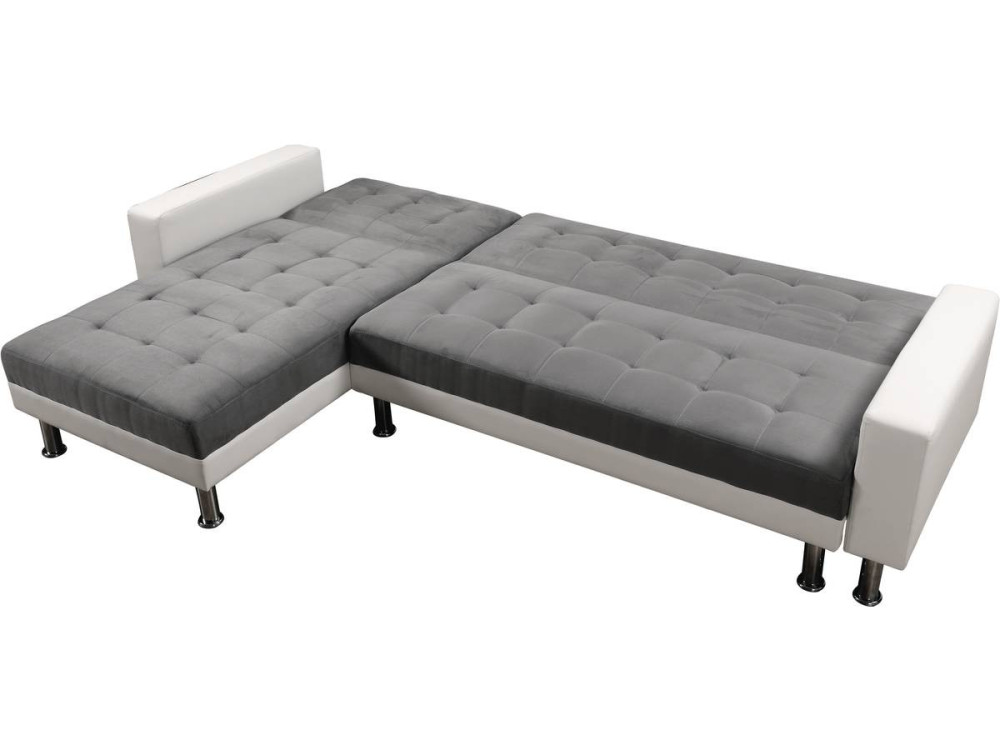 Ecksofa reversibel mit Schlaffunktion "Theo" - 258 x 82/147 x 82 cm - 4 Personen - Weiß / Grau