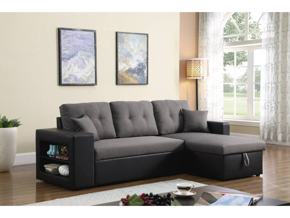 Ecksofa reversibel mit Schlaffunktion "Axel" - 3-Sitzer - Schwarz / Grau
