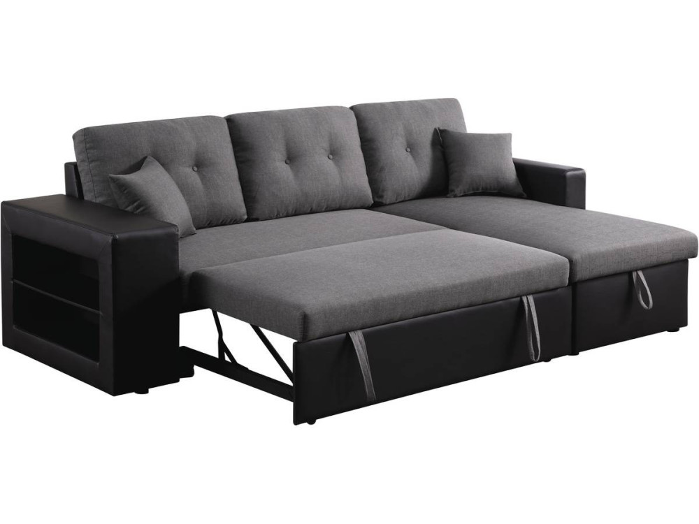 Ecksofa reversibel mit Schlaffunktion "Axel" - 3-Sitzer - Schwarz / Grau