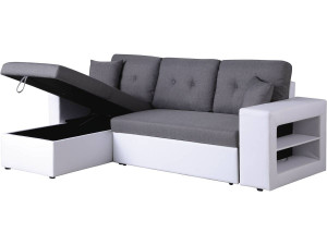 Ecksofa reversibel mit Schlaffunktion "Axel" - 3-Sitzer - Weiß / Grau