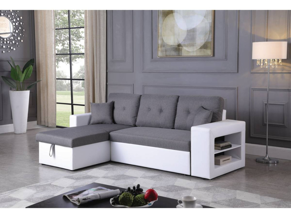 Ecksofa reversibel mit Schlaffunktion "Axel" - 3-Sitzer - Weiß / Grau