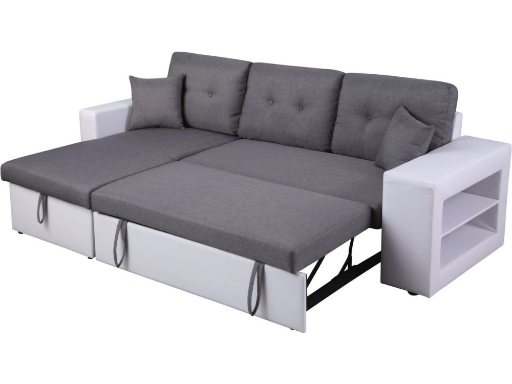 Ecksofa reversibel mit Schlaffunktion "Axel" - 3-Sitzer - Weiß / Grau