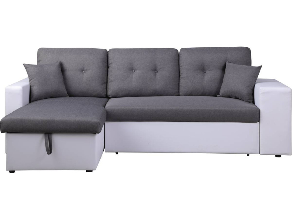 Ecksofa reversibel mit Schlaffunktion "Axel" - 3-Sitzer - Weiß / Grau