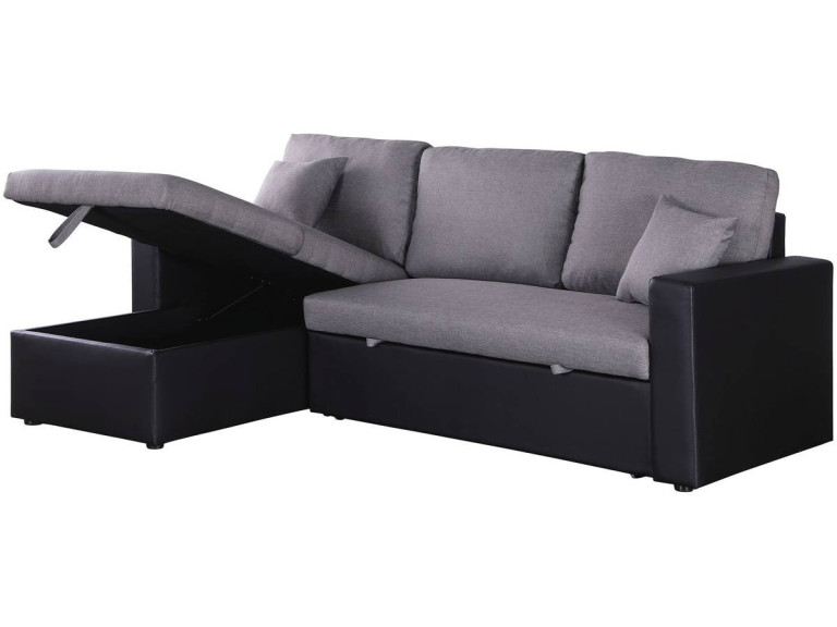 Ecksofa reversibel mit Schlaffunktion und Stauraum „Alain“ - 3-Sitzer - Schwarz / Grau