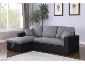 Ecksofa reversibel mit Schlaffunktion und Stauraum „Alain“ - 3-Sitzer - Schwarz / Grau 2