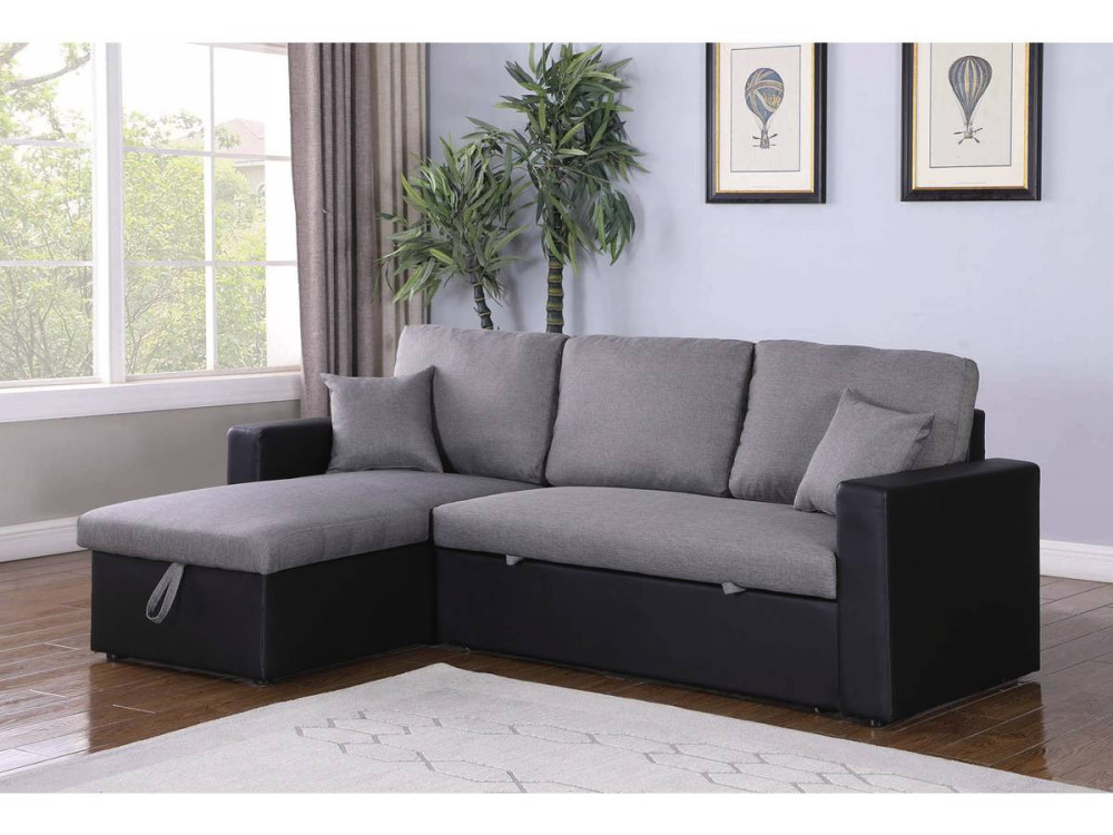 Ecksofa reversibel mit Schlaffunktion und Stauraum „Alain“ - 3-Sitzer - Schwarz / Grau