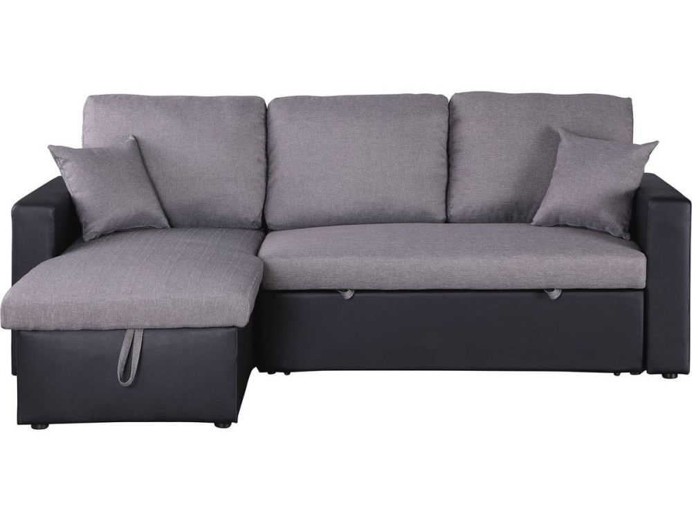 Ecksofa reversibel mit Schlaffunktion und Stauraum „Alain“ - 3-Sitzer - Schwarz / Grau