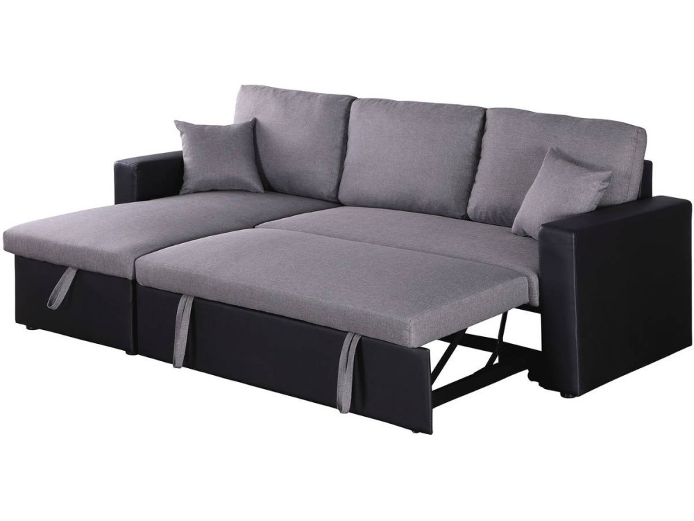 Ecksofa reversibel mit Schlaffunktion und Stauraum „Alain“ - 3-Sitzer - Schwarz / Grau