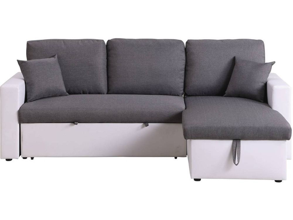 Ecksofa reversibel mit Schlaffunktion und Stauraum „Alain“ - 221 x 145 x 85 cm - 3-Sitzer - Weiß / Grau