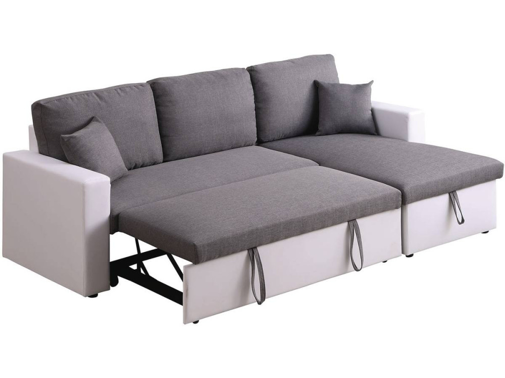 Ecksofa reversibel mit Schlaffunktion und Stauraum „Alain“ - 221 x 145 x 85 cm - 3-Sitzer - Weiß / Grau