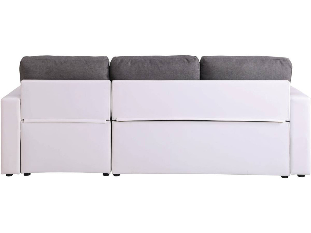 Ecksofa reversibel mit Schlaffunktion und Stauraum „Alain“ - 221 x 145 x 85 cm - 3-Sitzer - Weiß / Grau