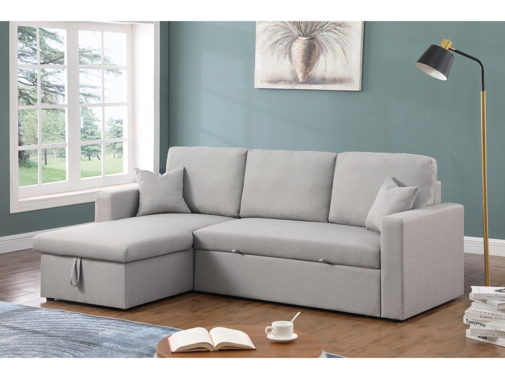 Ecksofa reversibel mit Schlaffunktion und Stauraum „Alain“ - 3-Sitzer - Hellgrau