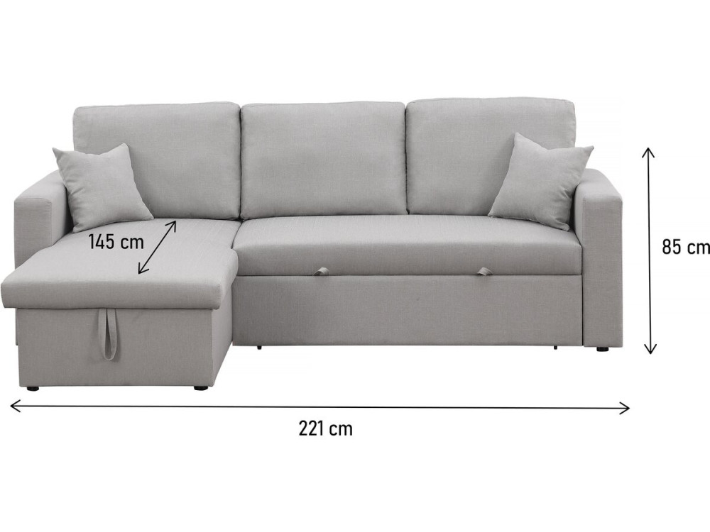 Ecksofa reversibel mit Schlaffunktion und Stauraum „Alain“ - 3-Sitzer - Hellgrau
