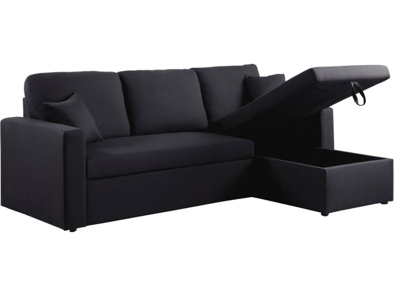 Ecksofa reversibel mit Schlaffunktion „Alain“ - 221 x 145 x 85 cm - 3-Sitzer - Schwarz