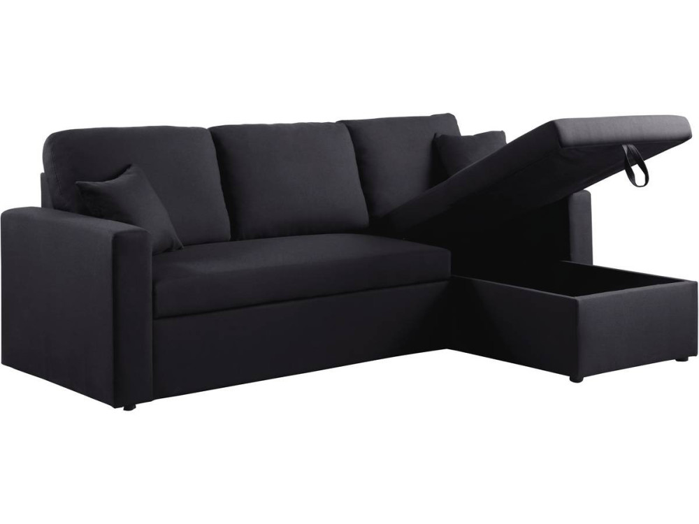 Ecksofa reversibel mit Schlaffunktion „Alain“ - 221 x 145 x 85 cm - 3-Sitzer - Schwarz