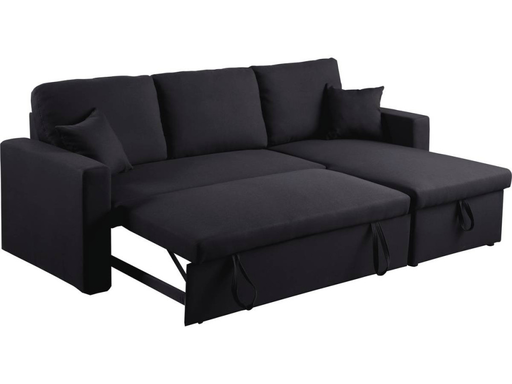 Ecksofa reversibel mit Schlaffunktion „Alain“ - 221 x 145 x 85 cm - 3-Sitzer - Schwarz