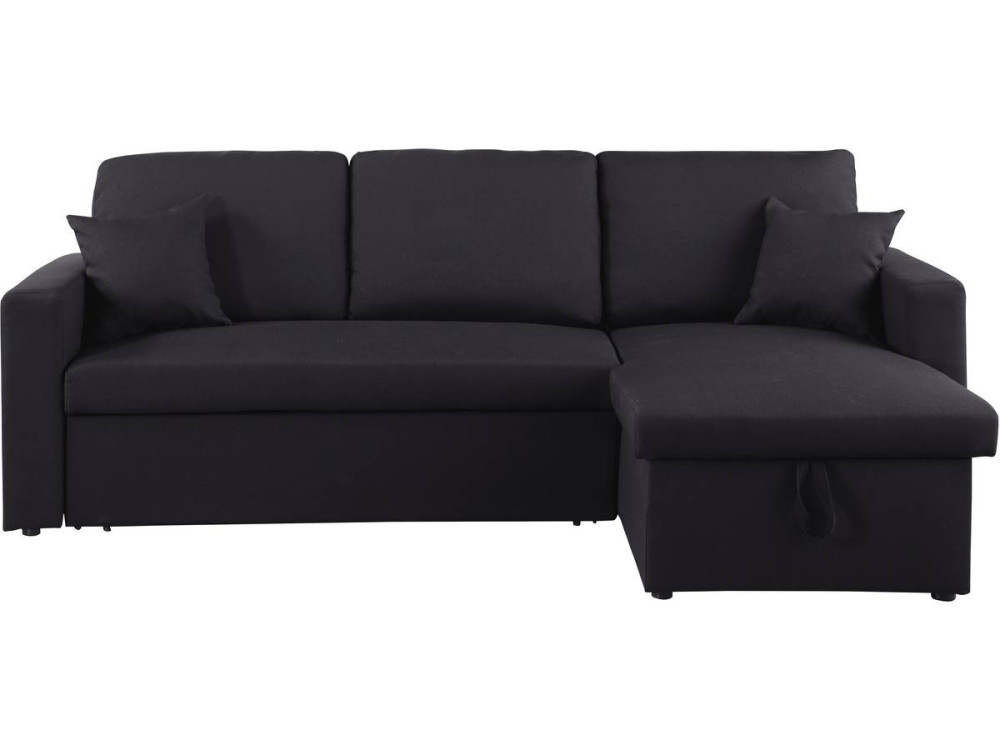 Ecksofa reversibel mit Schlaffunktion „Alain“ - 221 x 145 x 85 cm - 3-Sitzer - Schwarz