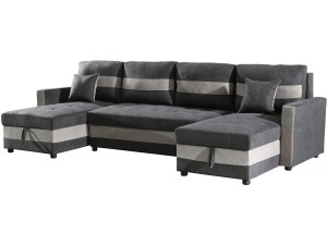 Panorama-Sofa mit Schlaffunktion und Stauraum "Antoine" - 5-Sitzer - Dunkelgrau/Hellgrau