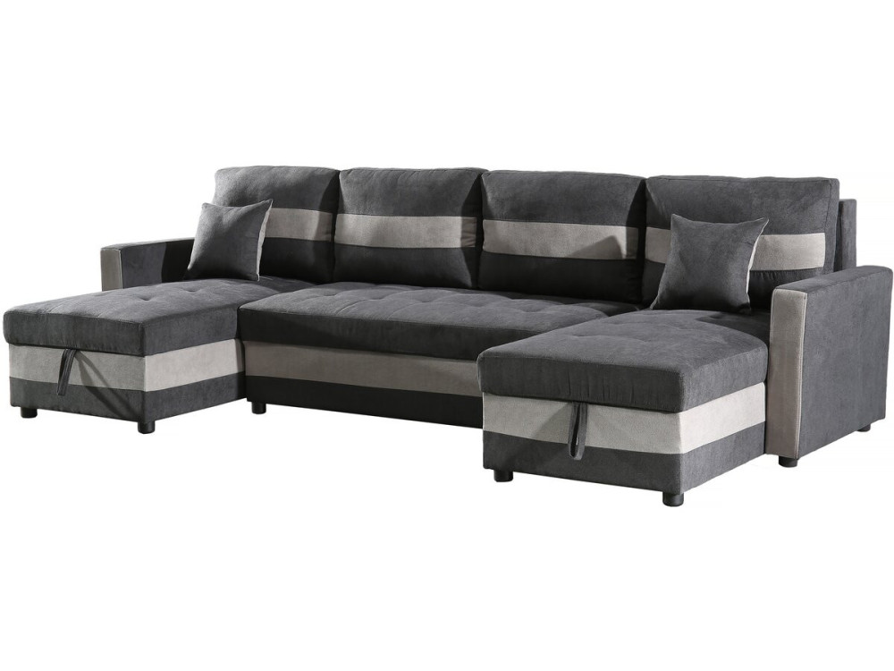 Panorama-Sofa mit Schlaffunktion und Stauraum "Antoine" - 5-Sitzer - Dunkelgrau/Hellgrau