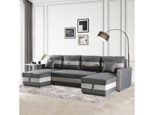 Panorama-Sofa mit Schlaffunktion und Stauraum "Antoine" - 5-Sitzer - Dunkelgrau/Hellgrau 2