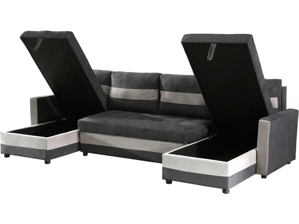 Panorama-Sofa mit Schlaffunktion und Stauraum "Antoine" - 5-Sitzer - Dunkelgrau/Hellgrau