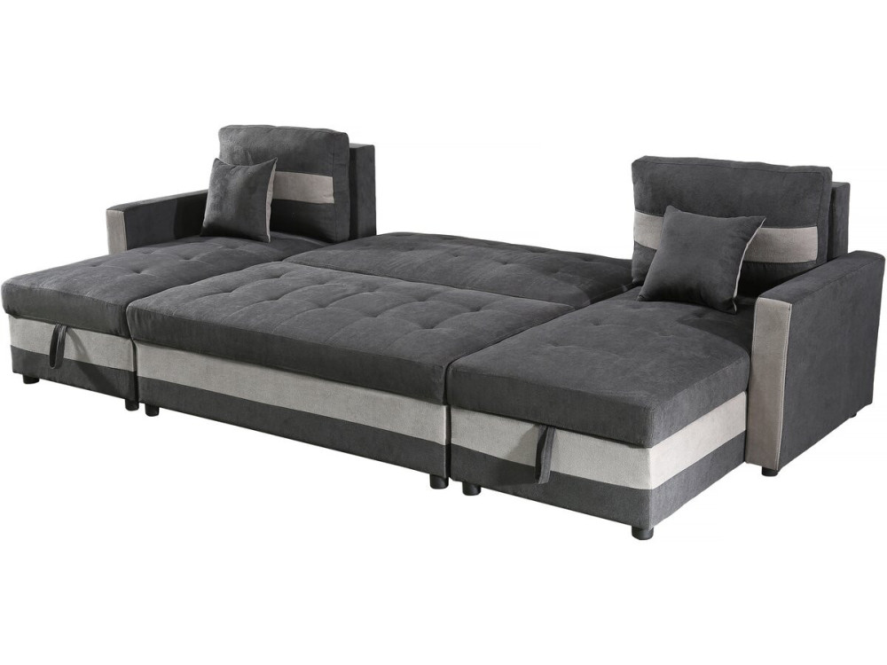 Panorama-Sofa mit Schlaffunktion und Stauraum "Antoine" - 5-Sitzer - Dunkelgrau/Hellgrau