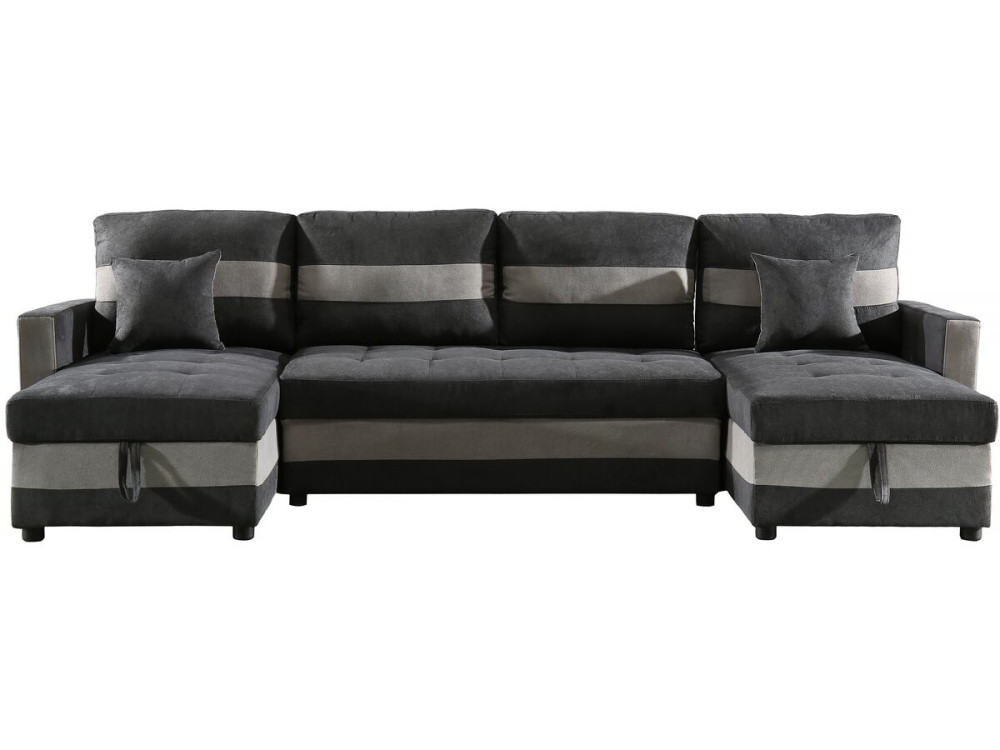 Panorama-Sofa mit Schlaffunktion und Stauraum "Antoine" - 5-Sitzer - Dunkelgrau/Hellgrau