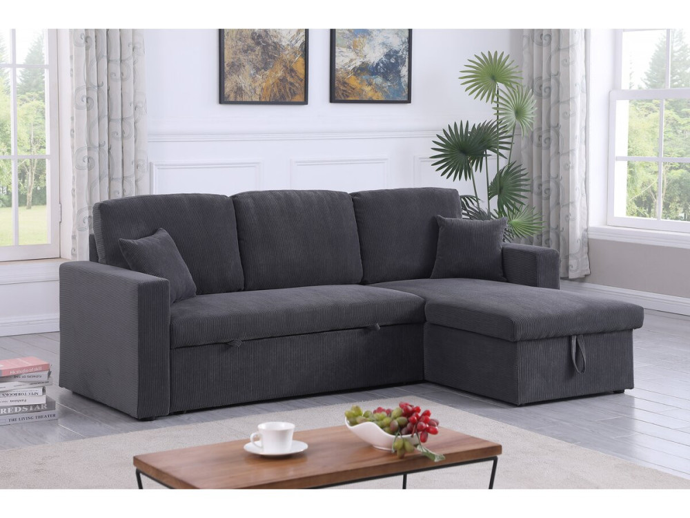 Ecksofa mit Schlaffunktion aus Cord „Alain“ - 3-Sitzer - Grau