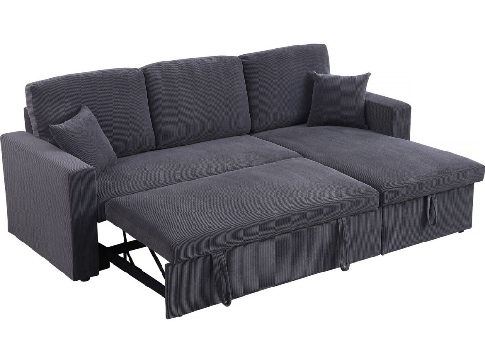 Ecksofa mit Schlaffunktion aus Cord „Alain“ - 3-Sitzer - Grau