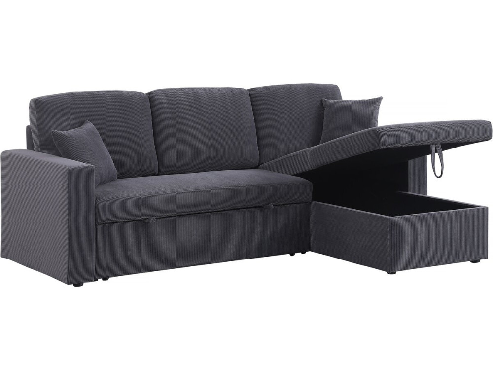 Ecksofa mit Schlaffunktion aus Cord „Alain“ - 3-Sitzer - Grau
