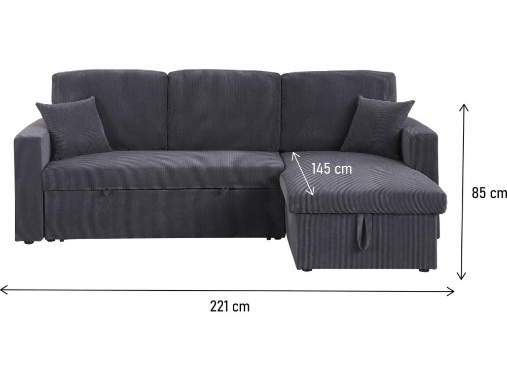 Ecksofa mit Schlaffunktion aus Cord „Alain“ - 3-Sitzer - Grau