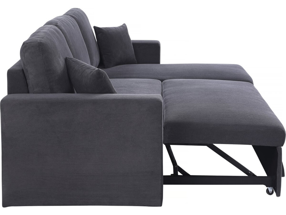 Ecksofa mit Schlaffunktion aus Cord „Alain“ - 3-Sitzer - Grau